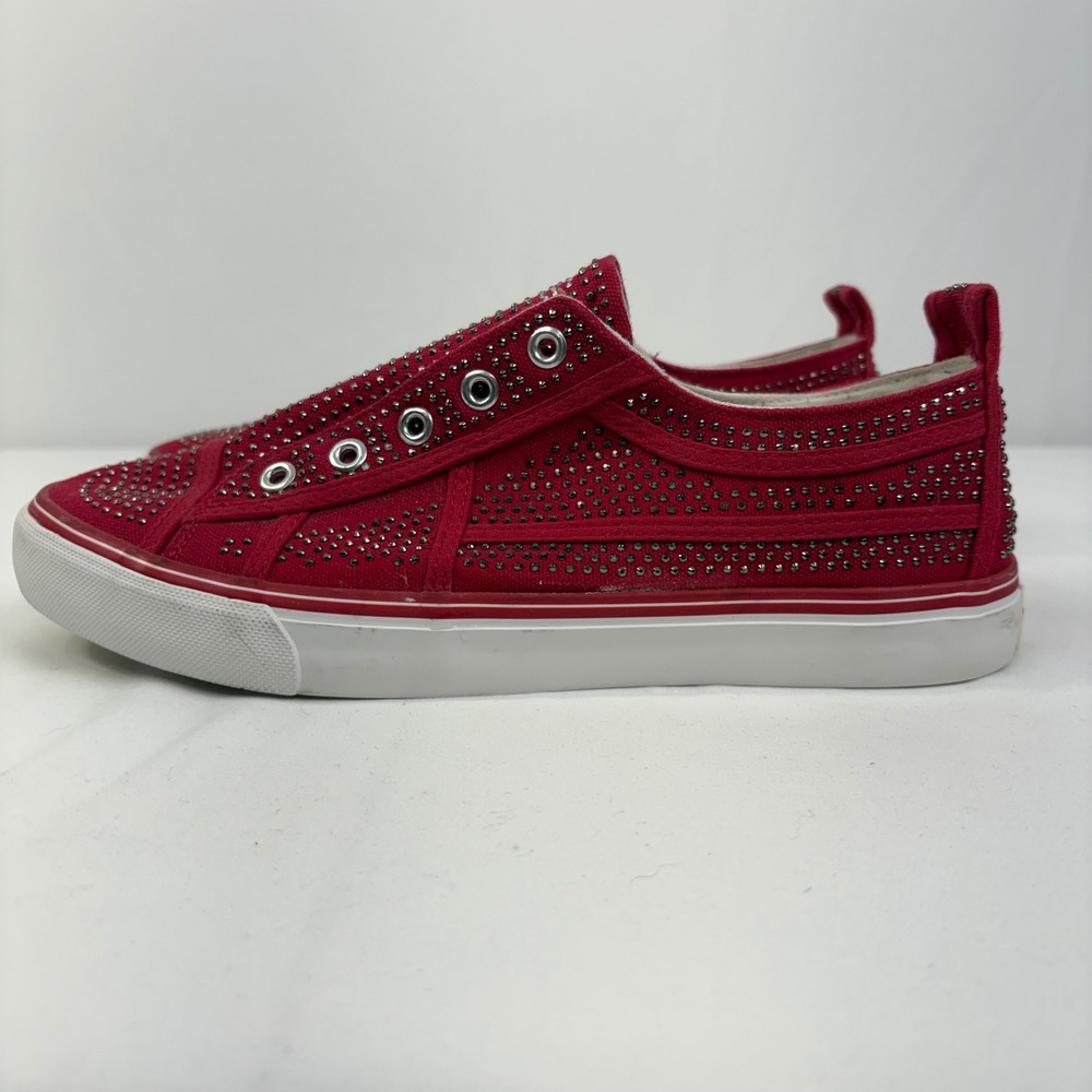 True Religion Women's Aubrie Red Studded Laceless Slip On Sneakers Shoes 9.5